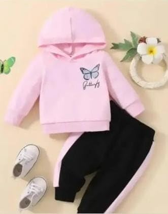 KidsCuddles Baby Girls Festive Sweatshirt Track Pants - Butterfly Pink 1-2 Years 1