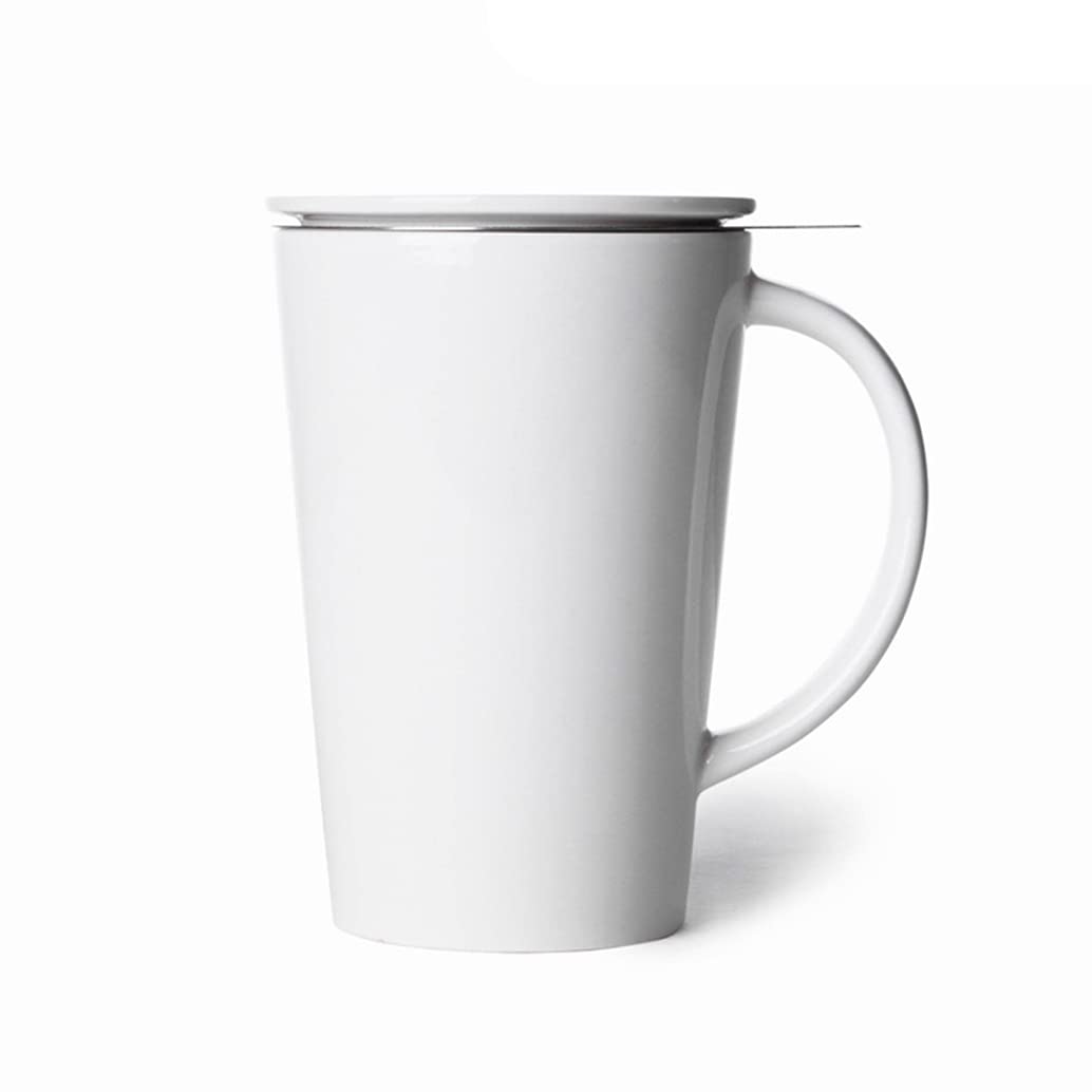 Porcelanowy kubek do herbaty z zaparzaczem i pokrywką, z filtrem, kubek do herbaty z luźnymi liśćmi, do herbaty, kawy, mleka, kobiet, biura, domu, na prezent, do kuchenki mikrofalowej i zmywarki, biały