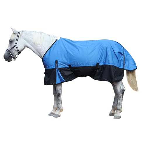 Gallopoff 600 Denier Rip-Stop Horse Rain Sheet Lightweight Waterproof and Breathable Turnout Horse Blanket (No Fill) RoyalBlue/Black 78