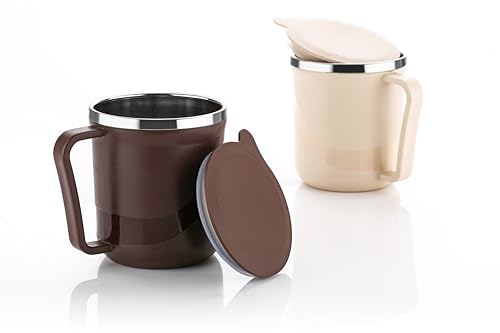 Image of XMART India Insulated Stainless Steel Coffee Mug with Lid - 300ml Double Wall Tea & Milk Mug for Travel, Home, Office, Restaurant Stylish, Leakproof, Drinkware Gifts for Woman,Man (1, Ivory)