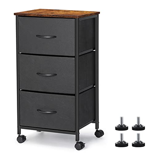 Dresser For Bedroom, 3 Drawer Fabric Storage Chest, Storage Tower Organizer Unit With Removable Fabric Bins, Wood Look Top And Lockable Wheels For Living Room, Bedroom, College Dorm, Black. #TOP27