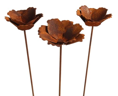 Manufaktur Lichtbogen 3er Set Rost Gartenstecker Mohn offen 74 cm hoch