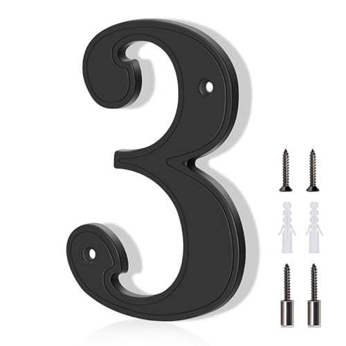 ALTAIR Stainless Steel House Number, Black Floating Modern Metal House Address Numbers, Anti-Rust Zinc Alloy Decor Number with Nail Kit for Mailbox Garden - 3