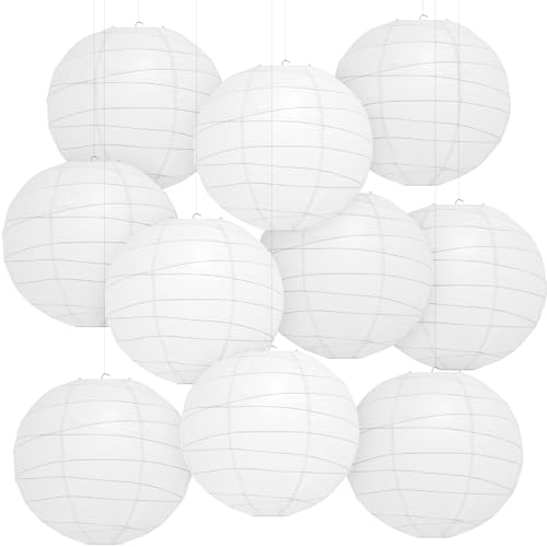 Encham Papierlaternen Weiß 30CM Groß 10 Stück Lampions Rund Lampenschirme für Hochzeitsdeko Feiertagen Hochzeiten Geburtstage Gartenparty Babyparty Innen und Außen party deko weiß