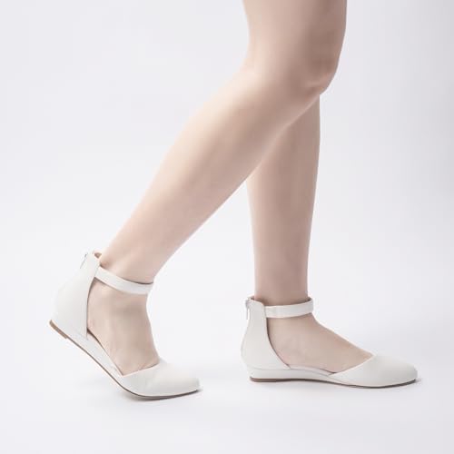 Image of Cusolemore Women Flat Shoes with Ankle Strap, Low Wedge Heel Flats for Women, Comfortable Pointed Toe Dress Shoes for Work Business Wedding