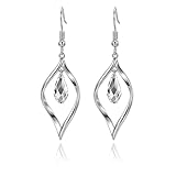 Clearance Swarovski Crystal Twist Leaf Style Fashion 925 Sterling Silver Dangle Earrings for Women in Gold-Plated
