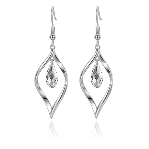 Clearance Swarovski Crystal Twist Leaf Style Fashion 925 Sterling Silver Dangle Earrings for Women in Gold-Plated