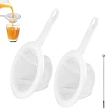 Deepton 2 Stück Sieb Fein, Feines Sieb Küche Mit Griff, 400/200 Mesh Haarsieb Küche mit 1 Rührstab, Küchensieb Kunststoff, Plastiksieb Kefir, Passiersieb für Saft, Milch, Kaffee