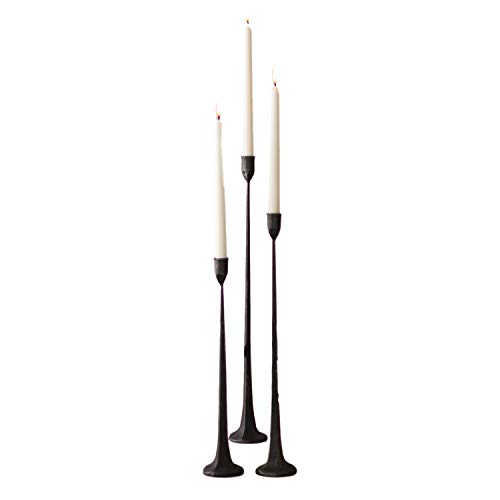 Tall Cast Iron Set Three Black Candlesticks Taper Candle Holder Elegant Slim #TOP23