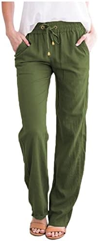 Casual Pants for Women Wide Leg Linen Pants Drawstring Elastic High Waisted Trousers with Pockets Stragiht Leg Palazzo Pants Medium