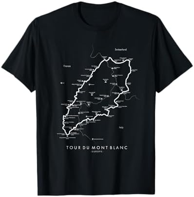 Tour du Mont Blanc Trail Map Mont Blanc Hiking T-Shirt