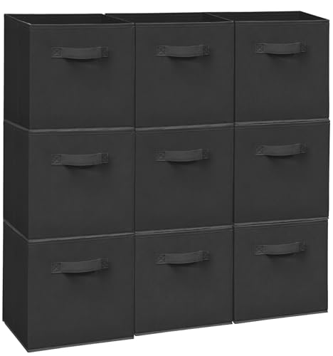 Easi Storage Cubes, 11 Inch Storage Bins, Set of 9, Foldable Fabric Cube Storage Organizer With Handles, Closet Cube Storage Bins, Collapsible Cubby Storage Organizer for Shelves,Offices, Black