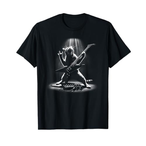 Gato Metalhead tocando la guitarra eléctrica Heavy Metal, Cats Rock Camiseta