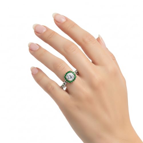 Image of Choose Your Gemstone Cathedral Halo Two Tone Engagement Ring 925 Sterling Silver Round Shape Halo Engagement Rings Lightweight Office Wear Everyday Gift Jewelry US Size 4 to 12
