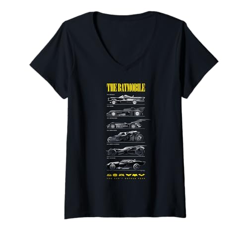 Image of Womens Batman 85th Anniversary Batmobile on Dark, Amazon Exclusive V-Neck T-Shirt