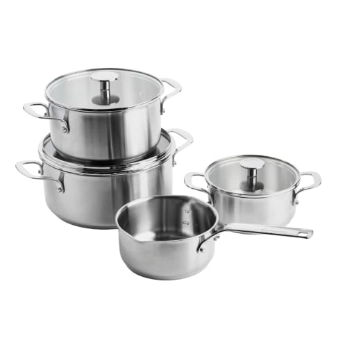 KitchenAid olla en acero inoxidableset 7-teilig, ollas 16/20/24 cm con 3 tapas en vidrio y cazo 16 cm, sin revestimiento, inducción, apto para lavavajillas, plata KitchenAid olla en acero inoxidableset 7-teilig, ollas 16/20/24 cm con 3 tapas en vidrio y cazo 16 cm, sin revestimiento, inducción, apto para lavavajillas, plata