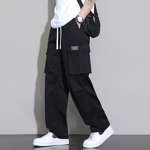 Black Multi-Pocket Cargo Pants for Men Hip Hop Mens Pants Baggy Streetwear Work Pants for Men Adjustable Men's Pants3