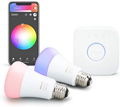 Philips Hue 2-Pack Premium Smart Light Starter Kit, 16 million colors, for most lamps & overhead lights, Works with Alexa, Apple HomeKit and Google Assistant, Soft White