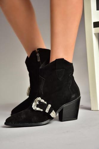Resim fox SHOES T380395002 Hakiki Deri Süet Taş Detaylı Kadın Bot 