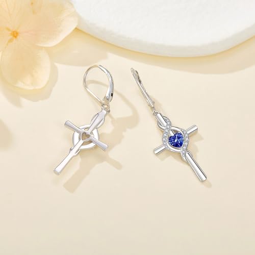 ONEFINITY Cross Earrings for Women 925 Sterling Silver Cross Birthstone Dangle Drop Earrings Infinity Cross Religious Jewelry Gifts for Women3
