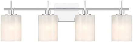 Savoy House M80085CH Meridian Modern White Strie Glass Bathroom Vanity Wall Light, 4-Light 240 Total Watts, 10" H x 31" W, Chrome