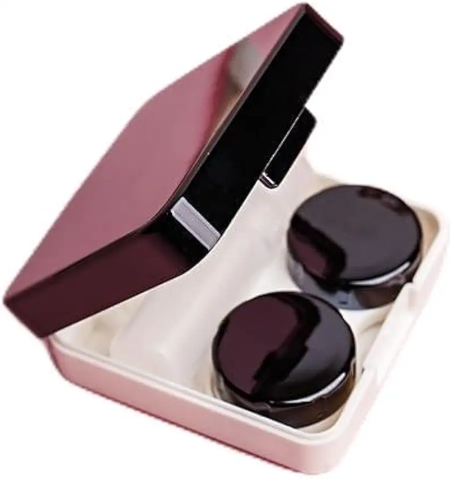 Estojo de lente de contato para uso diário ao ar livre, viagens, com arruela mais limpa, frasco de solução espelhada, leve, portátil, material de acabamento espelhado (preto)