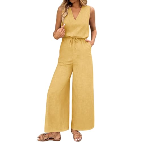 Mono elegante de pierna ancha con cuello en V para lucir un estilo sofisticado en verano