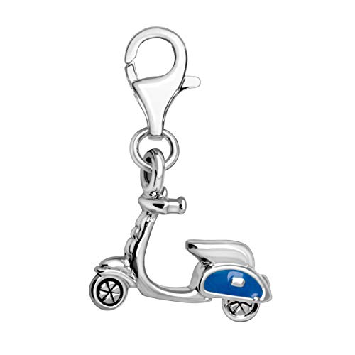 Quiges Blue Enamel 3D Scooter Clip On Charm Pendant Silver Plated Women's Jewellery