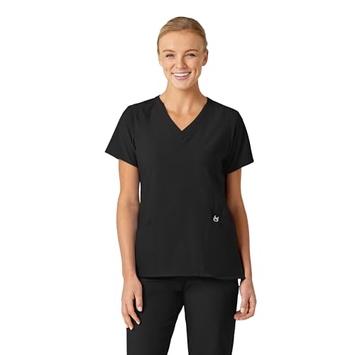 Wink Scrubs for Women, W123, Stylized V-Neck Tops with 5 Pockets Black