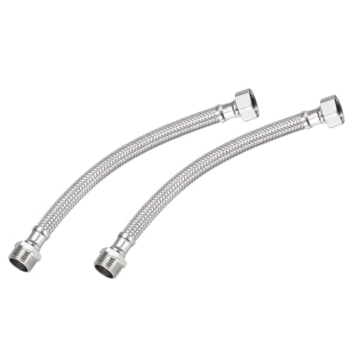 uxcell 8 Inch Long Faucet Supply Line Connector, 2pcs G1/2 Female Compression Thread x G1/2 Male Connector Straight Thread 304 Stainless Steel Water Supply Hose Line