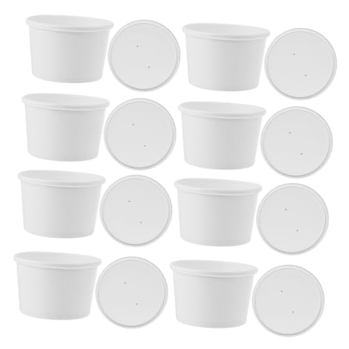 TOYANDONA 25 juegos Vasos de Papel Blanco con Tapa para Helado Papas y Guarniciones Desechables y Prácticos para Eventos y Uso Diario