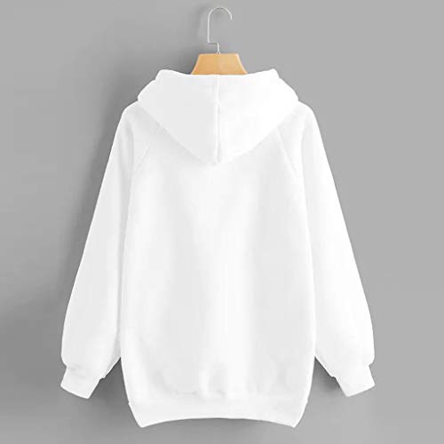 KaloryWee Oversized Casual Hoodies for Women Solid Color Pullover with Pockets Teen Girls Autumn/Winter Hooded Sweatshirts White