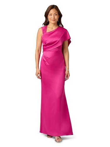 Image of Adrianna Papell Satin Crepe Draped Gown, Berry Rose, 12
