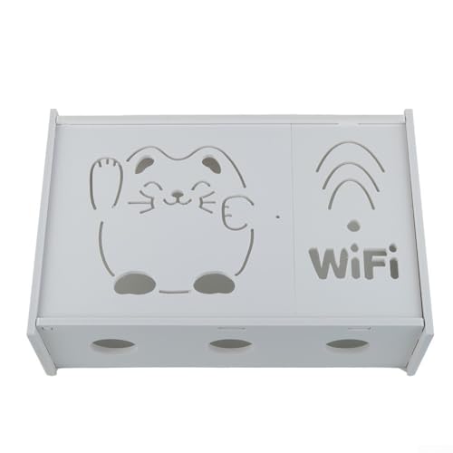 Yhenlovtt Caja de almacenamiento para enrutador inalámbrico con organizador de cables, estante de plástico montado en la pared para enrutador WiFi, caja de TV y decodificador, diseño de disipación de