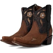 Corral Boots Womens Floral Embroidered Snip Toe Zippered Casual Boots Ankle Low Heel 1-2" - Black, Brown