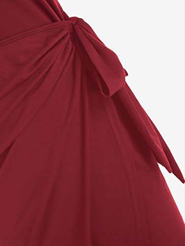 Zaful Women's Summer Long Formal Dresses Scoop Neck Sleeveless Ruched Bodycon Wedding Guest Slit Maxi Dress Wrap Dress (Deep Red S) #TOP4