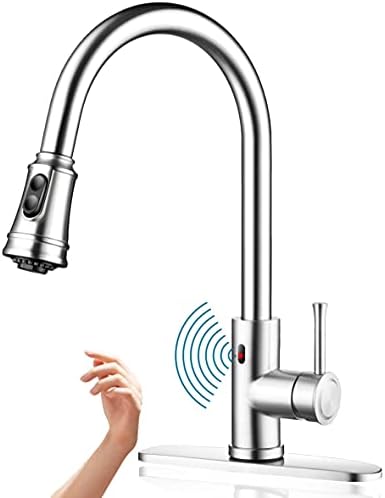 Touchless Kitchen Faucet,Welsan Hands Free Automatic Smart Kitchen Faucet Touchless with Pull Down Sprayer Stainless Steel Brushed Nickle, Single Handle Motion Sensor Activated Kitchen Sink Faucet