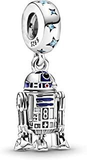 Star and Wars R2 D2 Sterling Silver 925 Silver Dangle Charm Compatible with Pandora Charms, Trollbeads, Chamilia, Biagi and Many Other UK Charm Bracelets.