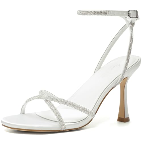 Image of Mostrin Strappy Heels for Women Ankle Strap Heels Women's Heeled Sandals for Party Prom Wedding