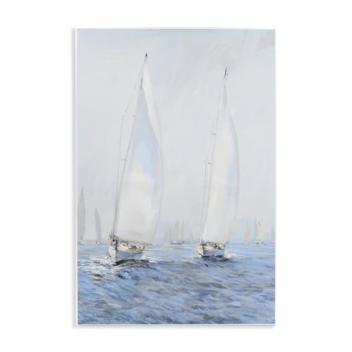 Stupell Industries Beautiful White Sailboats Drifting Ocean Waves Painting, Design by Tim OToole,Blue 13 x 19