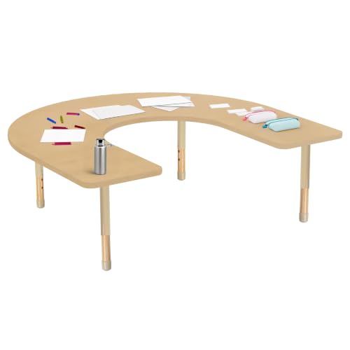 Image of Factory Direct Partners 60 inch x 66 inch Horseshoe Kids Classroom Table with Adjustable Chunky Wood Legs