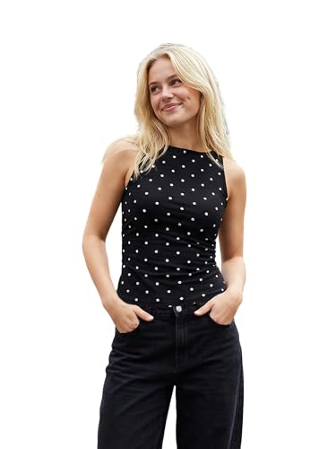 Image of Women Y2k Polka Dots Tank Top Sleeveless Crew Neck Tie-Up Back Slim Fit Vest Summer Going Out Basic Tops (A1-Black, S)