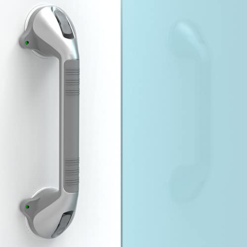 Safety+Beauty Suction Shower Grab Bar, Bath Tub Handle With Indicator, Anti-Slip Grip, Metallic Silver Dual Tone (Grey, 17 Inch) #TOP6