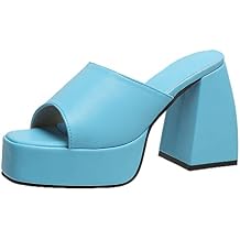 Chunky Heel Sandals for Women Platform Summer Square Head Fish Mouth Open Toe Slip on Block Heel High Heel Shoes Solid Casual Comfy Ladies Slipper