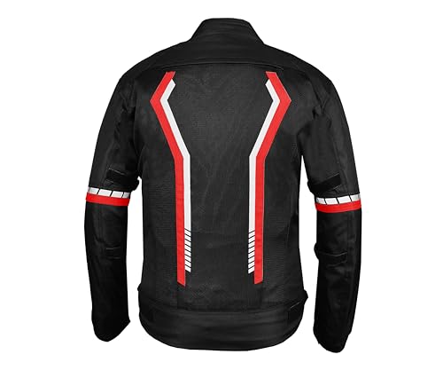 Image of BIKING BROTHERHOOD XPLORER JACKET - Mesh Motorcycle Riding Jacket with Impact Protection | abrasion Resistance | Chest guard provision | Includes Thermal and Rain liner | Red