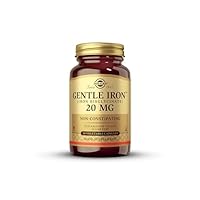 Solgar Gentle Iron (Iron Bisglycinate) 20 mg Vegetable Capsules - Pack of 180 - Reduces Constipating Effects - Gentle on The Stomach - Vegan and Gluten Free
