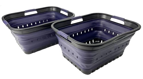 Image of SAMMART 42 (11 Gallons) Collapsible Plastic Laundry Basket, Foldable Pop Up Storage Container /Organizer, Space Saving Hamper, Portable Bin for Dorm Room Bathroom (2, Black /Dark Purple)