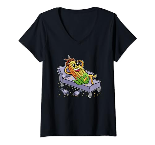 Womens Funny Foodies Jokes Roasted Corn Barberque Sharing Foods V-Neck T-Shirt