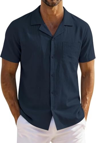 Men's Short Sleeve Button Down Shirts Beach Vacation Dress Shirt Formal Business Wedding Shirts Summer Casual Top (Dark Blue,X-Large)