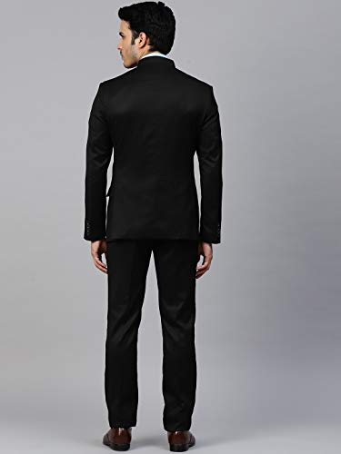 Image of MANQ Men Black Solid Slim Fit Bandhgala Suit